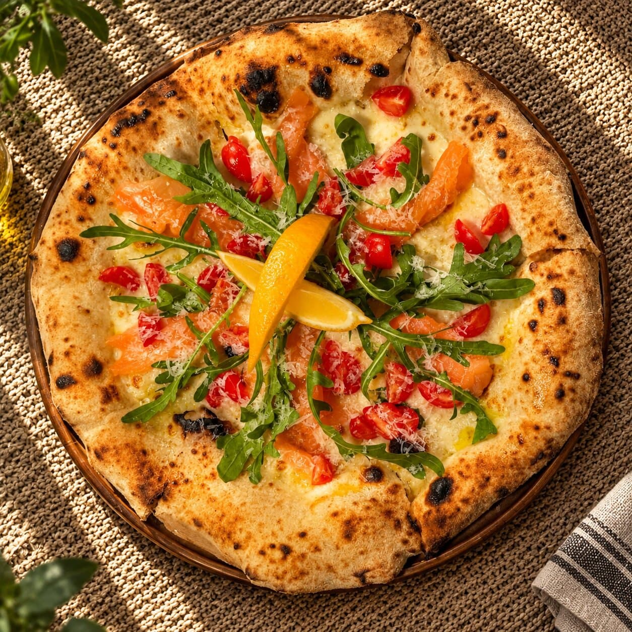 Pizza with low-salt salmon