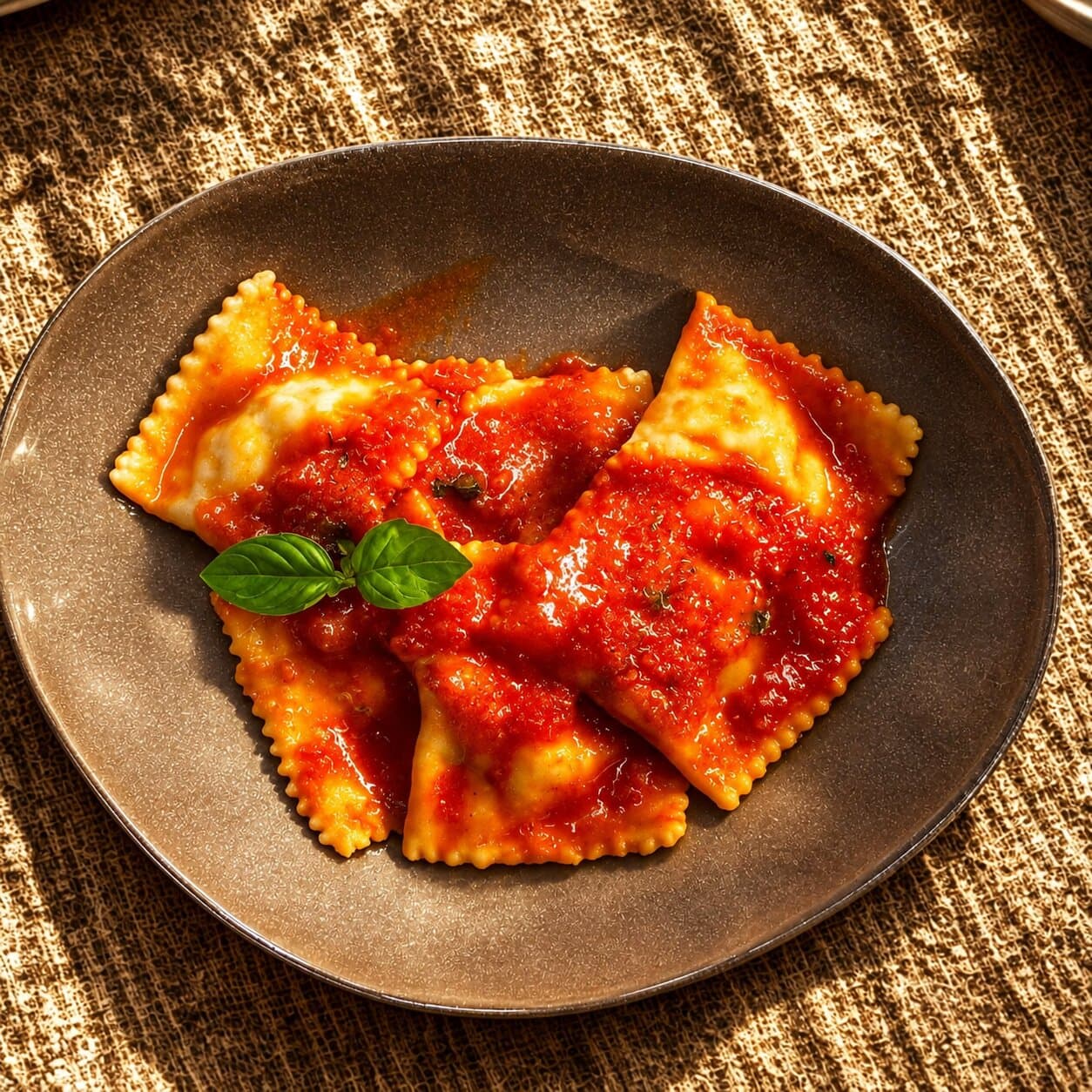 Ravioli with chicken and champignons