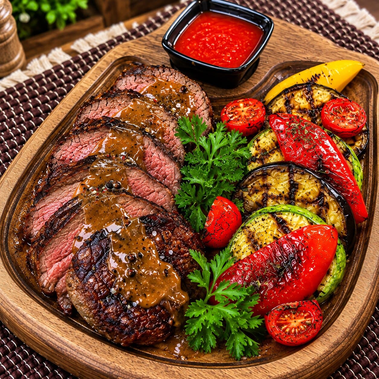 Beef tenderloin medallions with grilled vegetables